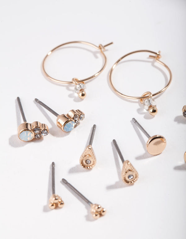 Gold Shiny Crystal Earring 6 Pack
