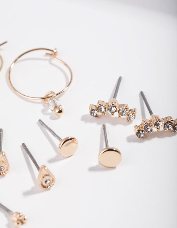 Gold Shiny Crystal Earring 6 Pack