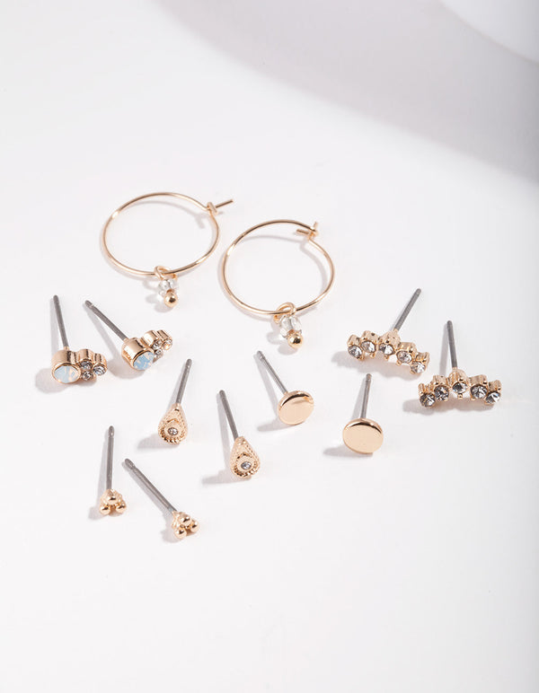 Gold Shiny Crystal Earring 6 Pack