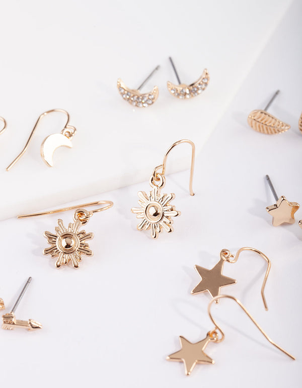 Sun & Moon Gold Earring 9 Pack