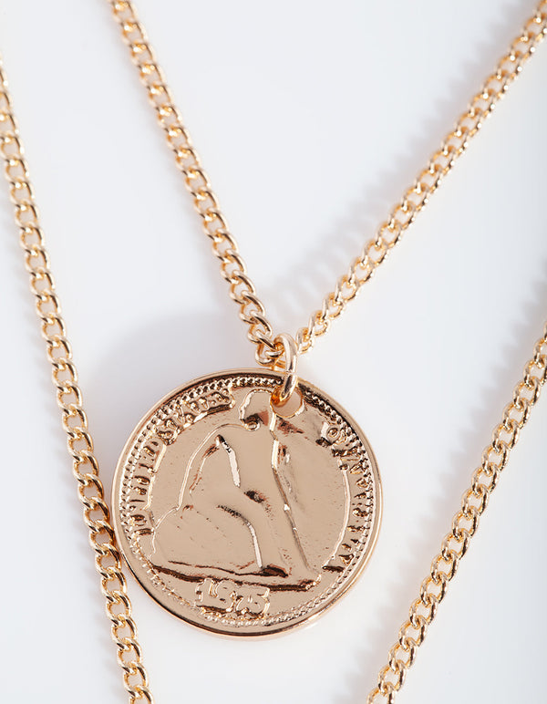 Gold Multi Layer Coin Duo Necklace