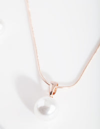 Rose Gold Pearl Necklace Earrings Set - link has visual effect only