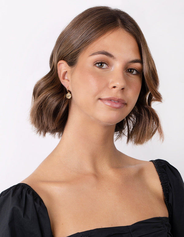 Gold Plated Sterling Silver Evil Eye Charm Hoop Earrings