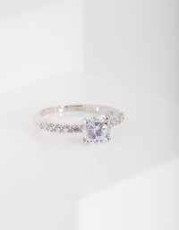 Rhodium Cubic Zirconia Classic Engagement Ring - link has visual effect only