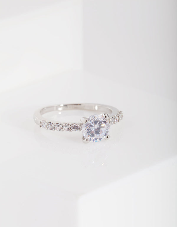 Rhodium Cubic Zirconia Classic Engagement Ring