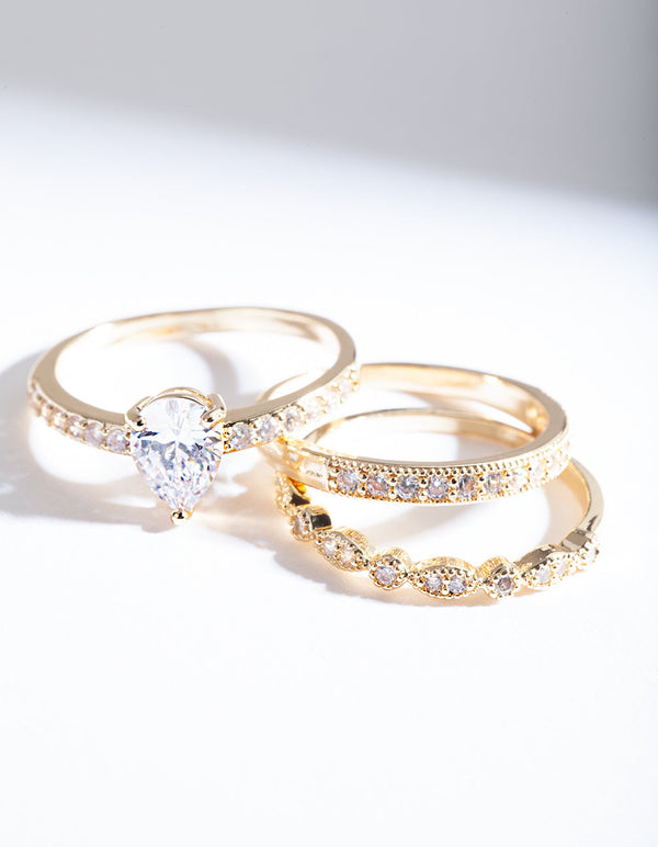 Gold Teardrop Cubic Zirconia Engagement Ring Stack