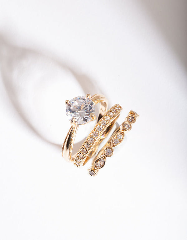 Gold Round Cubic Zirconia Ring Stack