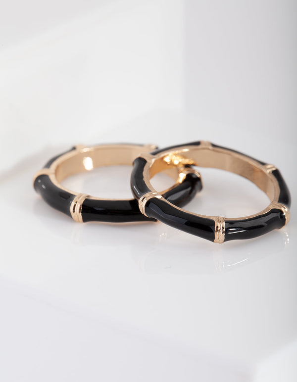 Gold Black Bamboo Ring 3 Pack