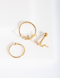 Gouden slangenoorbellen 3-pack - link has visual effect only