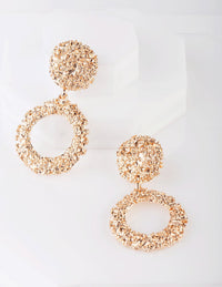 Gold Textured Round Drop Earrings - link has visual effect only