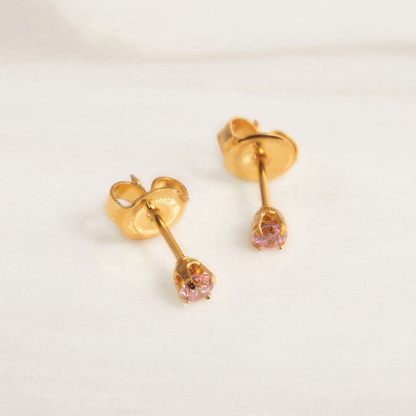 Studex 3mm roze kubieke zirkonia 24K lichtgouden oorsteker