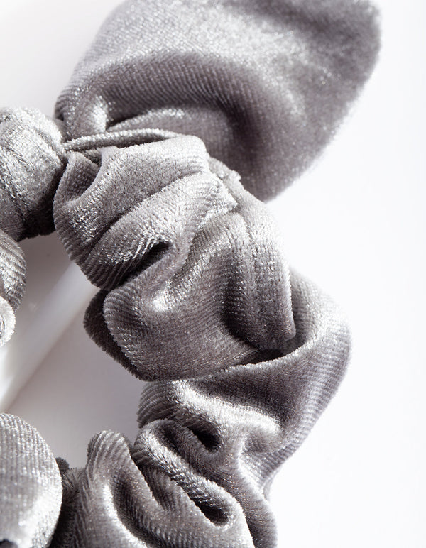 Grey Velvet Bow Scrunchie