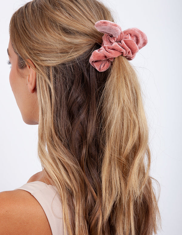 Pink Velvet Bow Scrunchie