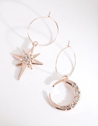 Rose Gold Star & Moon Hoop Earrings - link has visual effect only