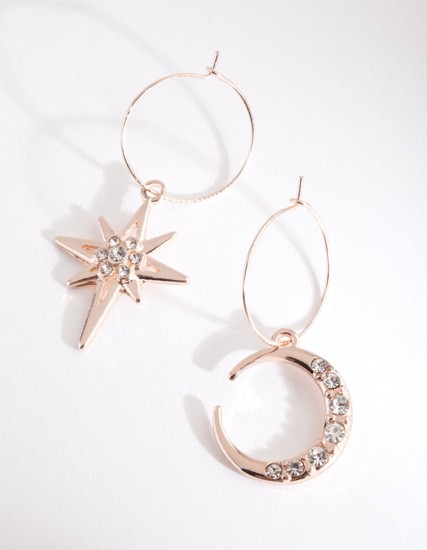 Rose Gold Star & Moon Hoop Earrings