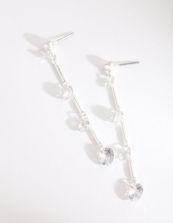 Silver Multi Diamante Drop Earrings