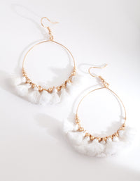 Rose Gold Mini White Tassel Charm Earrings - link has visual effect only