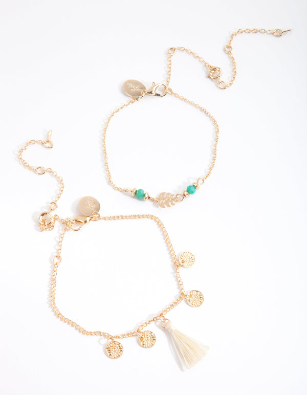 Kids Gold Tassel Paradise Bracelet Anklet 2 Pack