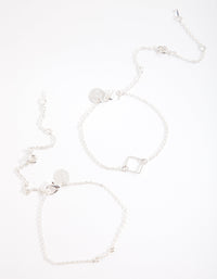 Kids Silver Love Triangle Bracelet Anklet 2 Pack - link has visual effect only