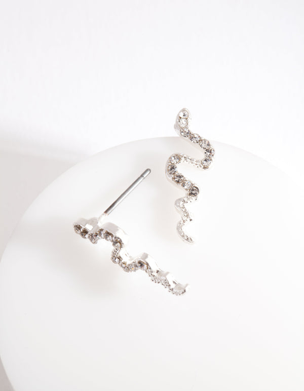 Silver Diamante Snake Stud Earrings