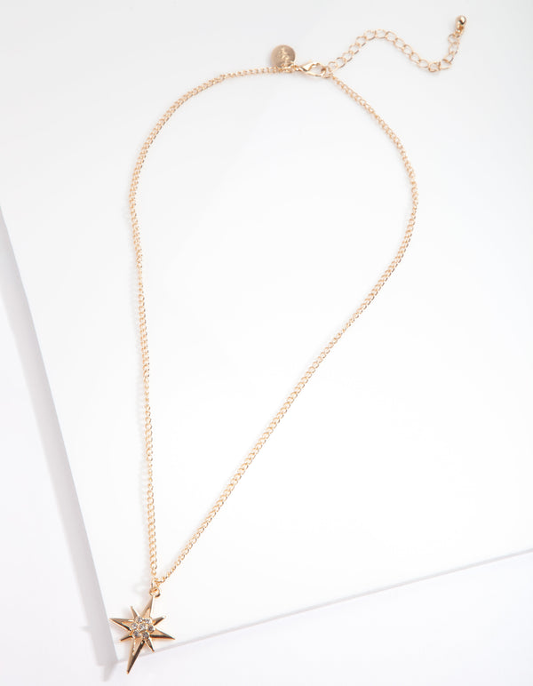 Gold Diamante Star Pendant Necklace