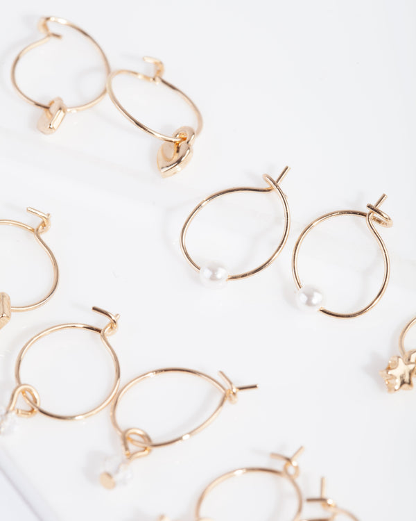 Gold Charm Mini Hoop Earring Pack