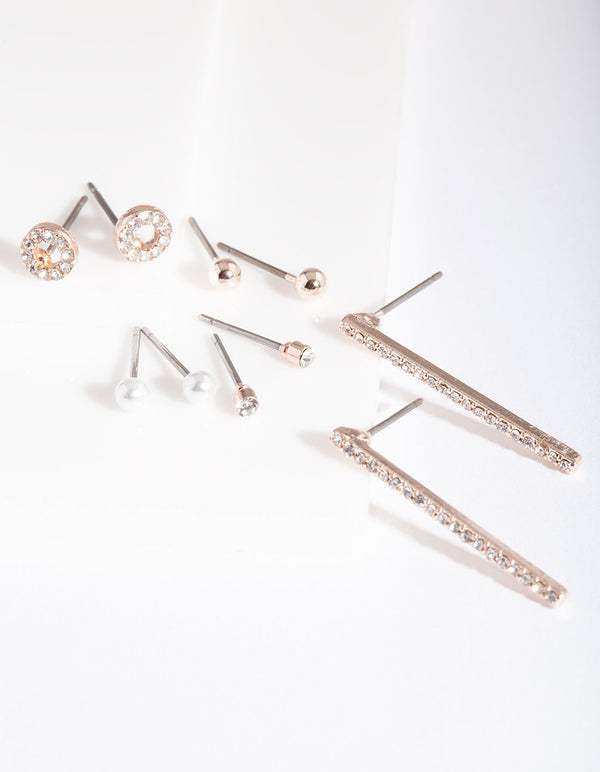 Rose Gold Glam Pearl Earring 5 Pack