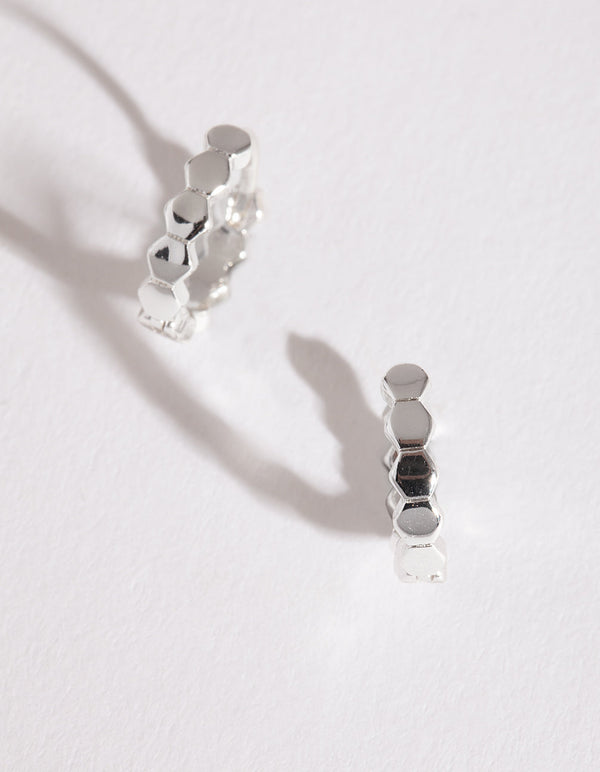 Sillver Beehive Huggie Earrings