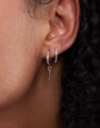 Silver Spear Charm Huggie Earrings - link has visual effect only