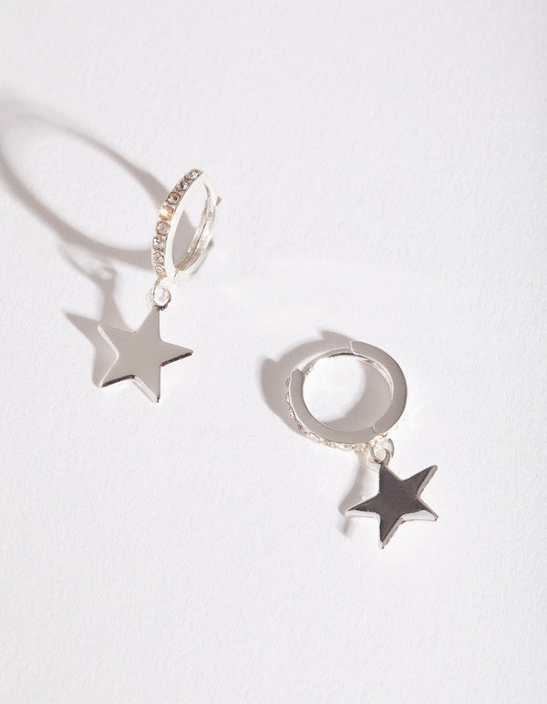 Silver Star Charm Huggie Earrings