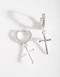 Silver Cross Huggie Earrings - link has visual effect only