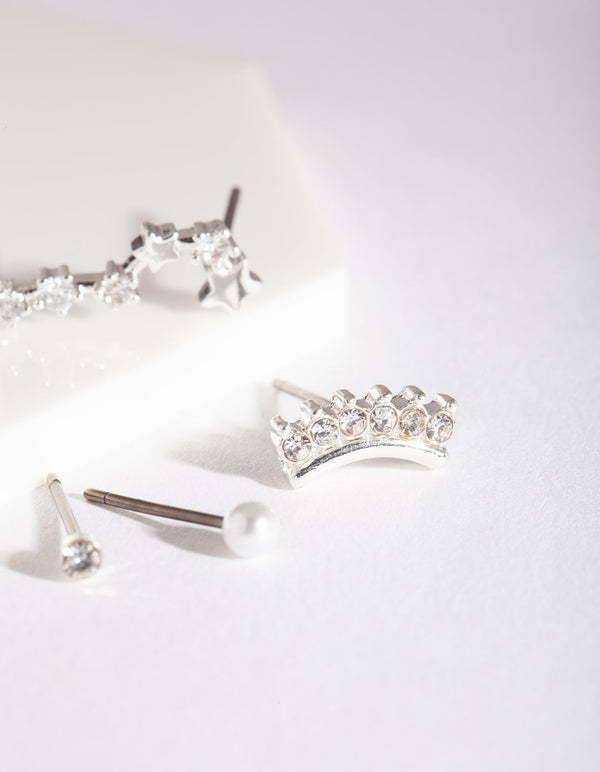 Silver Pearl Star Cluster Ear Pack