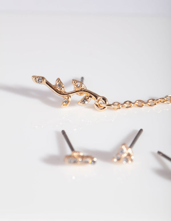 Gold Flower Chain Cuff Ear Pack