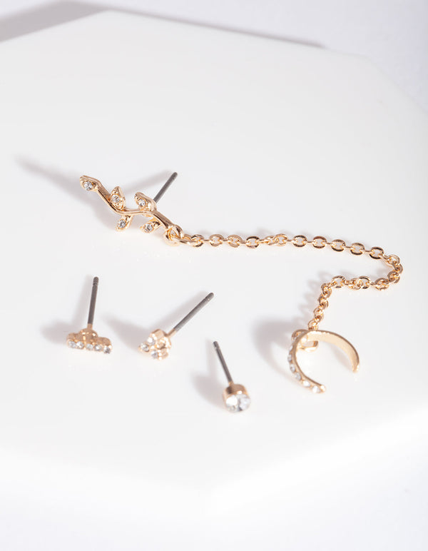 Gold Flower Chain Cuff Ear Pack