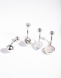 Rhodium Mermaid Diamante Belly Bar 4 Pack - link has visual effect only