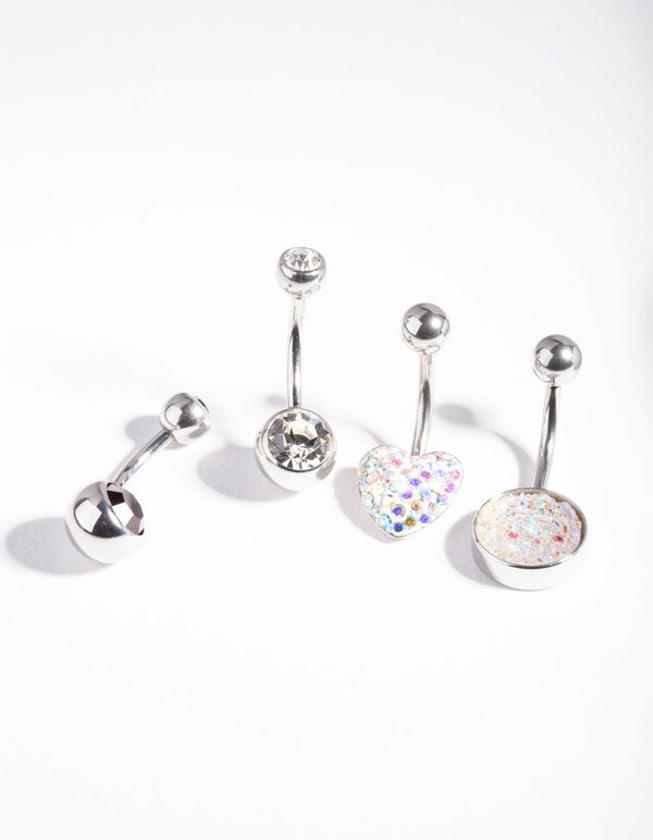 Rhodium Mermaid Diamante Belly Bar 4 Pack