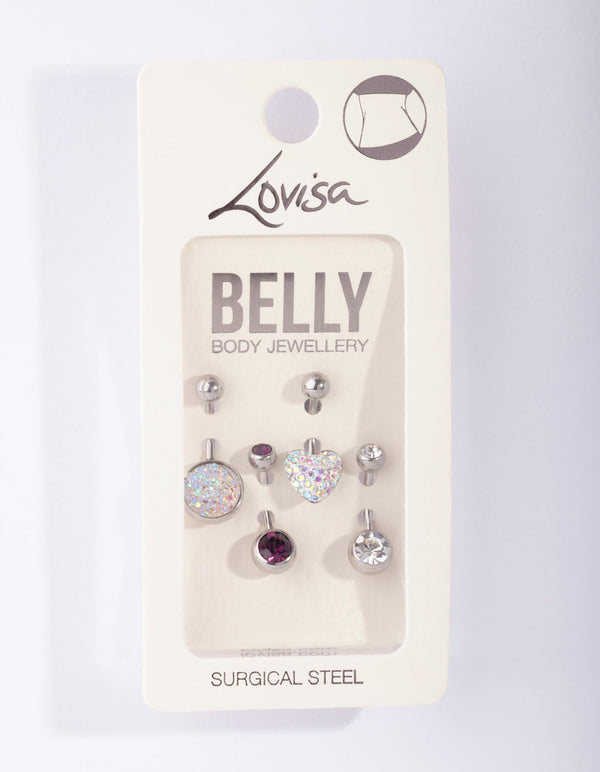 Rhodium Mermaid Diamante Belly Bar 4 Pack