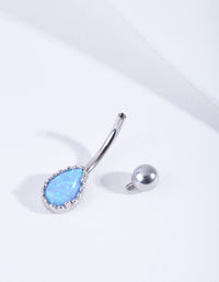 Rhodium Dainty Synthetic Opal Belly Bar - link has visual effect only