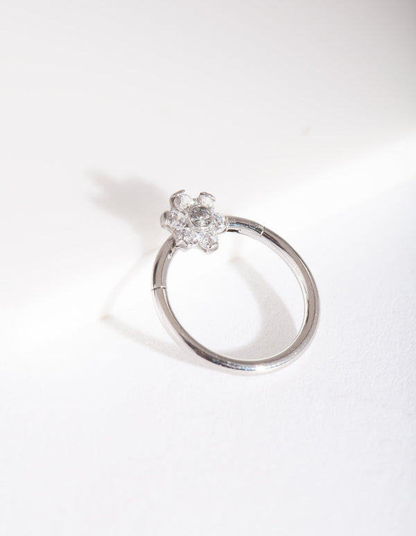 Silver Flower Clicker Earring
