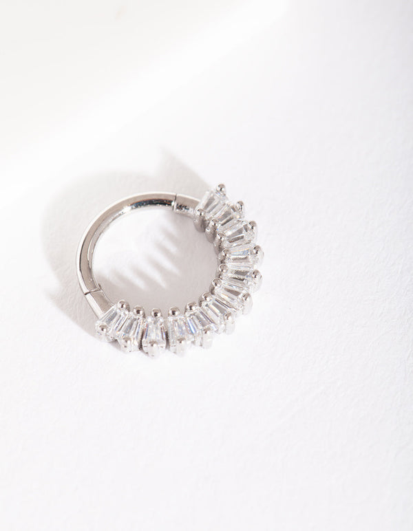 Silver Gem Lined Clicker Earring