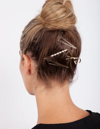 Gold Pearl Bow Hair Clip Pack - link has visual effect only