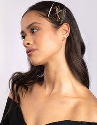 Gold Pearl Bow Hair Clip Pack - link has visual effect only