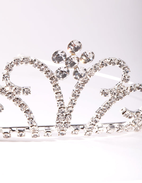 Dziecięca srebrna, ładna opaska na głowę Tiara