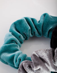 Kids Blue Grey Velvet Scrunchie Pack - link has visual effect only