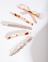 Rose Gold Diamante Bow Hair Clip Pack - link has visual effect only