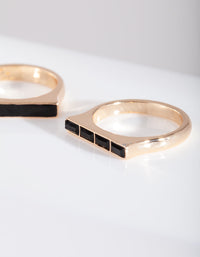 Black Enamel Gold Rings 3 Pack - link has visual effect only