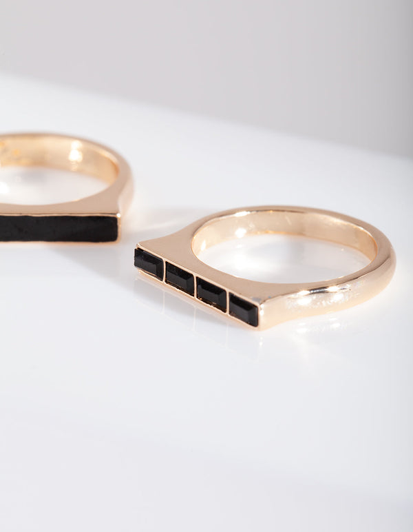 Black Enamel Gold Rings 3 Pack