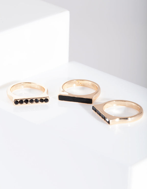Black Enamel Gold Rings 3 Pack