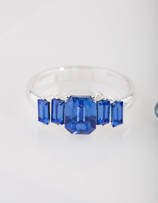 Silver Blue Stone Ring 2 Pack