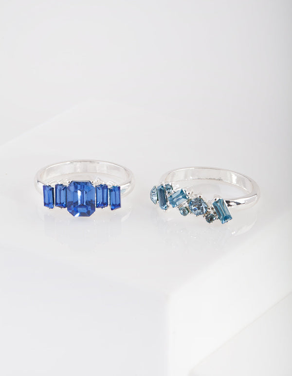 Silver Blue Stone Ring 2 Pack